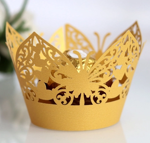 Butterfly Hollow Cupcake Wrapper Laser Cut Paper Cake Decoration For Wedding Birthday Party Decorative Dessert Wrapper