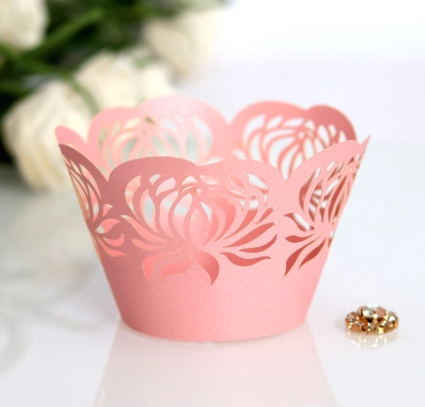 Elegante Roos Hol Laser Gesneden Cupcake Wikkels Parelpapier Decoratieve Cake Liners Voor Bruiloft Verjaardag Feestartikelen