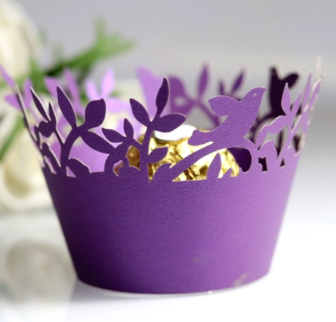 Laser Gesneden Holle Vogel Blad Papier Cupcake Wikkels Parelmoer Karton Bakken Dessert Wikkel Voor Bruiloft Verjaardag Feest