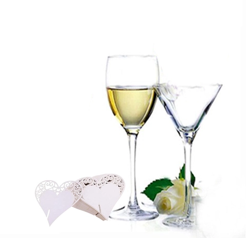 Segnaposto per Bicchiere da Vino a Forma di Cuore Intagliato al Laser per Decorazione Matrimonio Festa Segnaposto In Carta