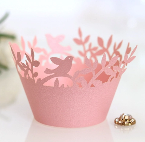 Elegante Laser Gesneden Cupcake Wikkels Vogel Blad Hol Parelmoerpapier Cake Liners Voor Bruiloft Verjaardag Feest Dessert Decoratie