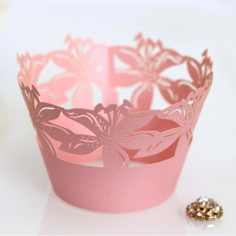 Laser Gesneden Bloemen Cupcake Wrappers Elegant Ajour Papier Cake Liners Voor Bruiloft Verjaardag Feest Decoratie Lelie Patroon