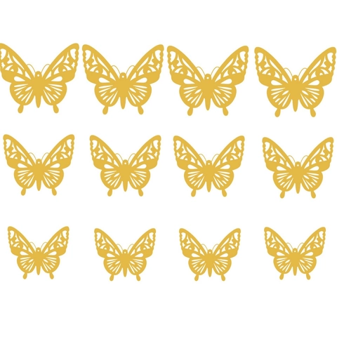 12 Piezas 3D Dorado Mariposa Hueca Pegatinas de Pared Corte Láser Papel Mariposa Calcomanías para Boda Fiesta Decoración Hogar