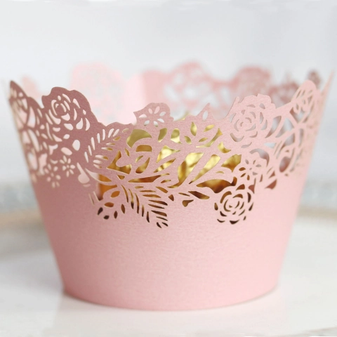 Pirottino per Cupcake a Forma di Rosa Taglio Laser Carta Perlata Traforata in Pizzo Decorazione per Matrimonio Compleanno Festa