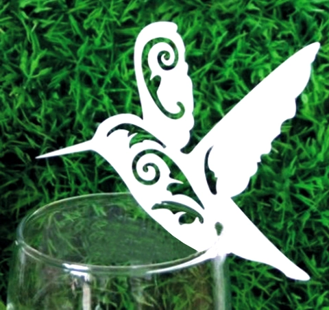 Hummingbird Laser Cut Paper Wine Glass Place Cards Elegant Pearl Paper Name Cards For Wedding Party Table Decoration Decor