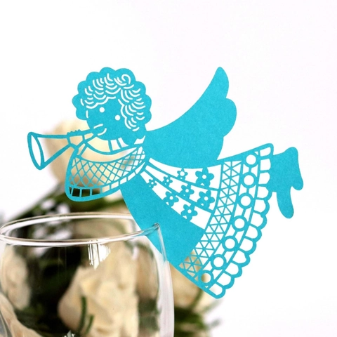 Angel Laser Cut Wine Glass Place Cards Hollow Out Pearl Paper Cup Cards For Wedding Party Table Decoration Seat Cards