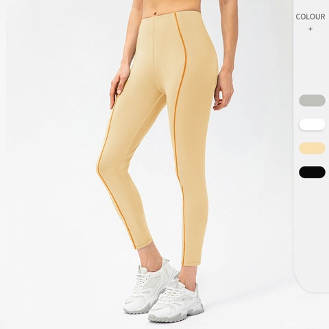 Women High Waist Yoga Leggings Contrast Topstitching Quick Dry Breathable Fitness Workout Running Athletic Sport Tight Pants