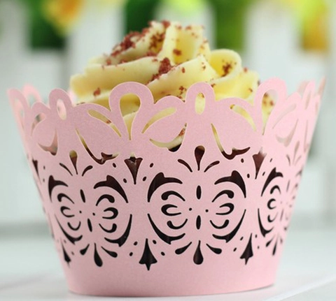 Laser Cut Cupcake Wrappers Pearlescent Paper Hollow Floral Butterfly Crown Lace For Wedding Birthday Party Dessert Decoration
