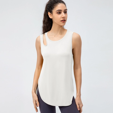Débardeur de Sport de Yoga pour Femmes Sans Manches Évidé Séchage Rapide Mélange Modal Fitness Course Haut Décontracté Musculation