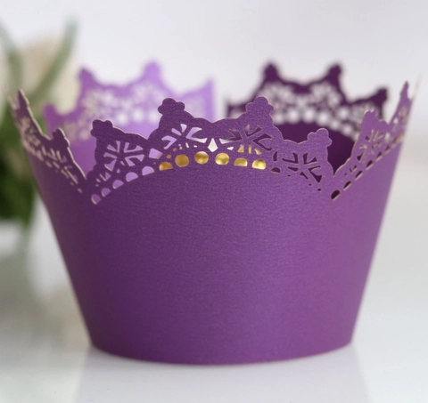 Laser Cut Crown Cupcake Wrappers Hollow Pearlescent Paper Cake Decoration For Wedding Birthday Party Elegant Baking Decor