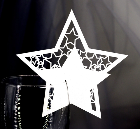 Hollow Star Shaped Wine Glass Place Cards Laser Cut Pearlescent Paper Cup Cards For Wedding Birthday Party Table Decoration