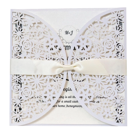Elegante Lasergeschnittene Hochzeits Einladungskarten Perlglanzpapier Blumen Hohl Invitations Mit Umschlägen Für Feier