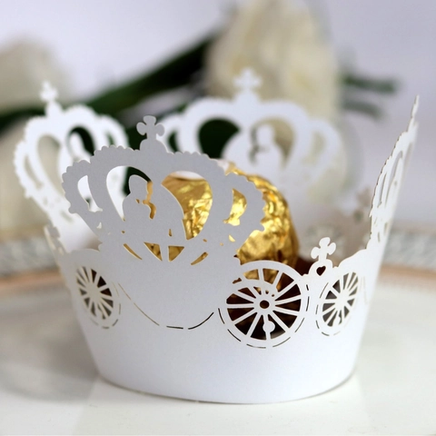 Pirottini per Cupcake a Taglio Laser con Carrozza di Zucca Modello a Corona in Carta Perlata Decorazione per Matrimonio Festa