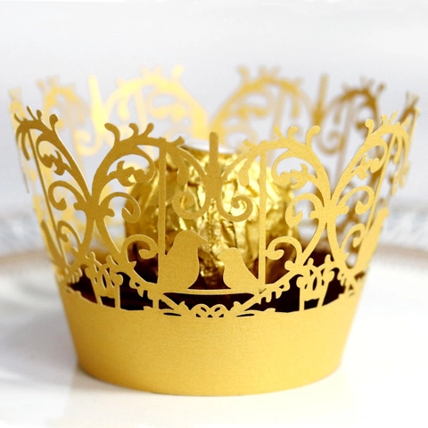 Laser Cut Paper Cupcake Wrapper Hollow Out Bird Vine Flower Cake Decoration For Wedding Birthday Party Dessert Table Decor