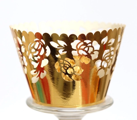 Laser Cut Rose Floral Cupcake Wrappers Pearl Paper Lace Cake Border For Wedding Valentine Day Birthday Party Decoration