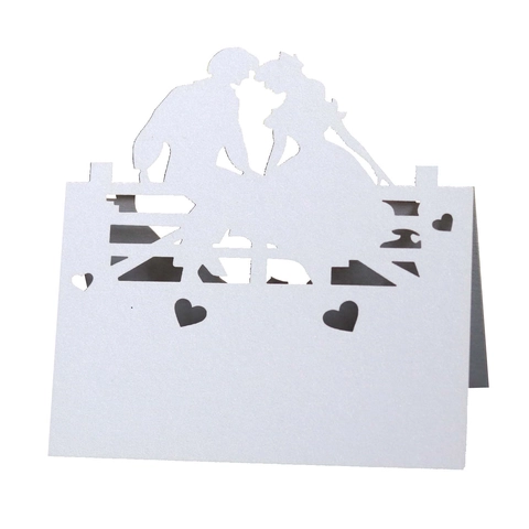 Segnaposti Matrimonio Taglio Laser Silhouette Coppia Romantica Carta Perlata Biglietti da Tavolo per Decorazione Festa San Valentino