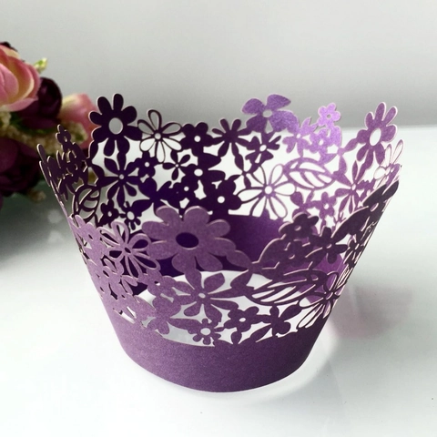 Laser Cut Floral Cardboard Cupcake Wrappers Hollow Lace Cake Decoration For Wedding Birthday Party Decor