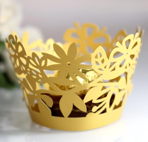 Involucri per Cupcake con Fiori Tagliati al Laser Carta Perlata Bordi per Torta Cavi per Matrimonio Compleanno Festa Decorazione