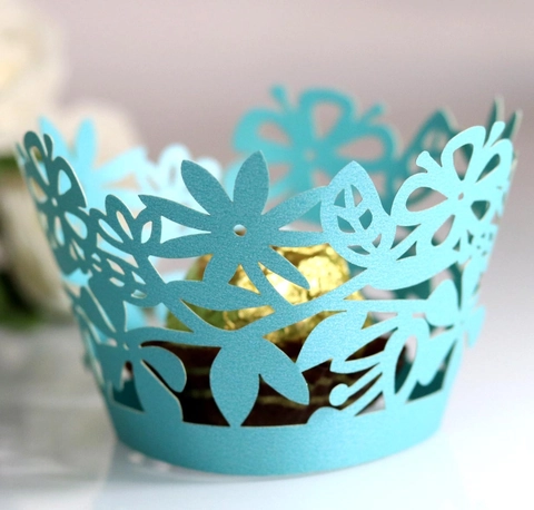 Involucri per Cupcake con Fiori Tagliati al Laser Carta Perlata Bordi per Torta Cavi per Matrimonio Compleanno Festa Decorazione