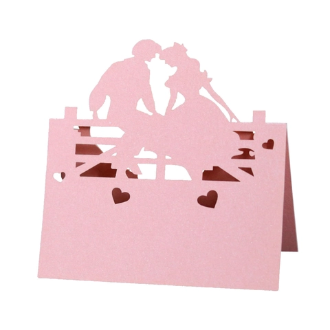 Segnaposti Matrimonio Taglio Laser Silhouette Coppia Romantica Carta Perlata Biglietti da Tavolo per Decorazione Festa San Valentino