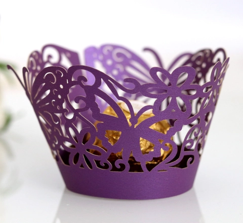 Butterfly Hollow Cupcake Wrapper Laser Cut Pearlescent Paper Cake Border For Wedding Birthday Party Table Decoration