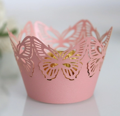 Caissettes à Cupcakes Papillon Découpées au Laser Élégantes Carton Nacré Doublures de Gâteaux pour Mariage Anniversaire Fête Table