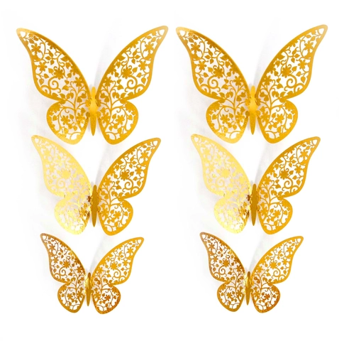 3D Hollow Butterfly Wall Stickers Laser Cut Metallic Paper Decorations For Wedding Birthday Party Home Decor Gold Silver