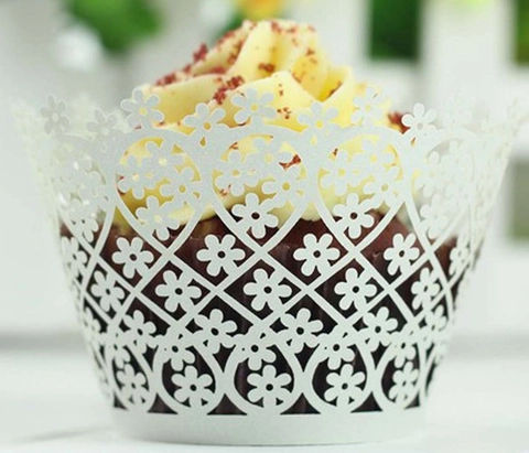 Laser Cut Cupcake Wrappers Hollow Out Floral Pearlescent Paper Cake Lace Edge Decorative Wraps For Wedding Birthday Party Decor