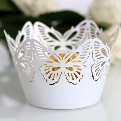Caissettes à Cupcakes Papillon Découpées au Laser Élégantes Carton Nacré Doublures de Gâteaux pour Mariage Anniversaire Fête Table