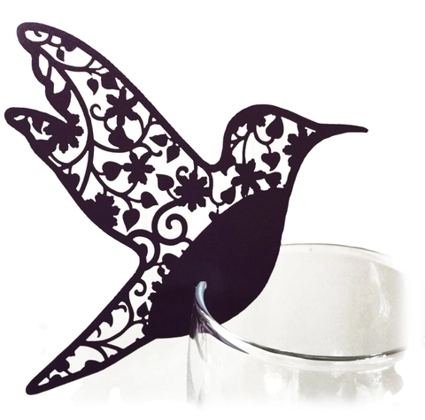 Segnaposto per Bicchiere da Vino a Forma di Colibrì Taglio Laser Carta Perlata Decorazione per Matrimonio Festa Tavola Europea