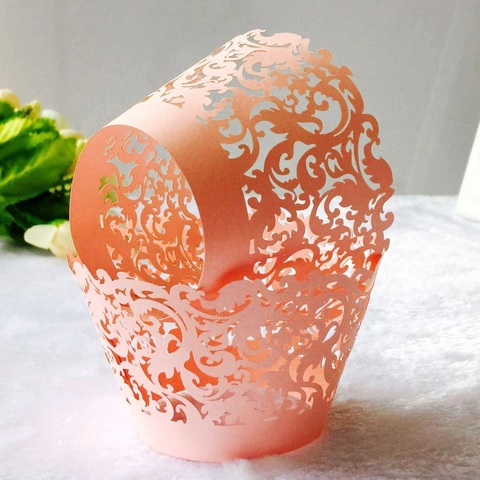 Elegant Laser Cut Cardboard Cupcake Wrappers Hollow Vine Lace Decorative Cake Cases For Wedding Birthday Party Decoration