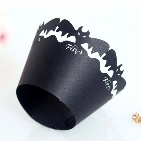 Laser Cut Bat Halloween Cupcake Wrappers Pearl Cardstock Hollow Out Cake Decoration Wraps For Party Dessert Table Accessories