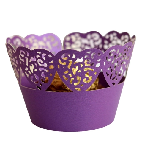Laser Cut Heart Shape Cupcake Wrappers Pearlescent Paper Hollow Cake Liners For Wedding Birthday Party Table Decorations