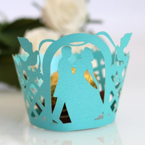 Elegante Lasergeschnittene Cupcake Wrappers Romantische Hochzeitssilhouette Vogelmuster Party Tortendeko Zubehör
