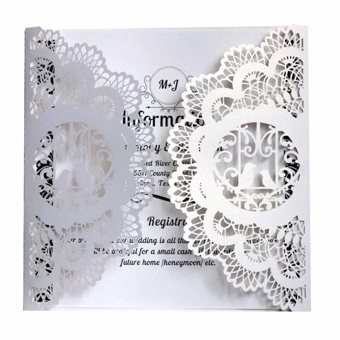 Laser Geschnitten Hohle Hochzeit Einladungen Set Liebesvögel Design Perlmuttpapier Grußkarten Für Jahrestag Verlobung