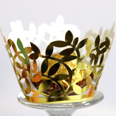 Laser Cut Leaf Pattern Cupcake Wrappers Hollow Out Cake Borders For Wedding Birthday Party Decorative Paper Cake Cups