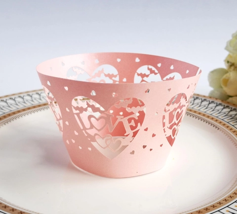 Perlmuttpapier Herz Liebe Laserschnitt Cupcake Hüllen Hohl Kuchen Deko Für Hochzeit Party Valentinstag Backen Dekoration