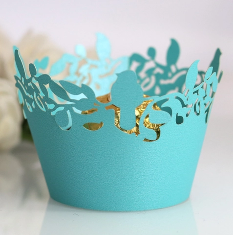 Laser Cut Bird Vine Paper Cupcake Wrapper Pearlescent Bird Design Muffin Cake Cup Decor For Wedding Birthday Party