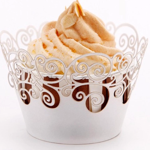 Elegante Laser Geschnitten Hohl Cupcake-Manschetten Perlmuttpapier Rankenmuster Design Für Hochzeit Party Geburtstag Dekoration