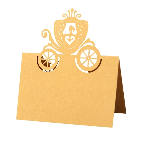 Elegant Laser Cut Pumpkin Carriage Place Cards Pearl Paper Wedding Party Table Name Cards Heart Design Foldable Decoration