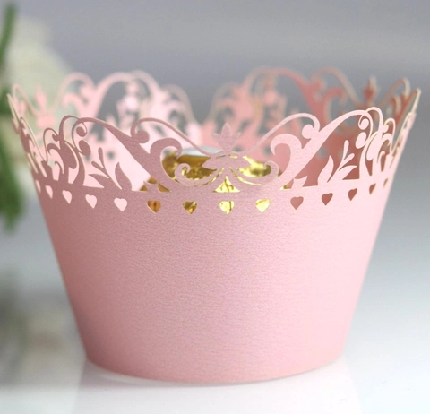 Laser Cut Lace Cupcake Wrappers Pearlescent Paper Hollow Out Vine Pattern Cake Liners For Wedding Birthday Party Decoration