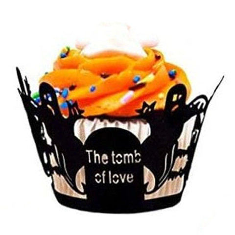 Halloween Laser Gesneden Cupcake-vormpjes Karton Geest Vleermuis Grafsteen Hol Papier Cake Decoratieve Vormpjes Voor Feest Viering
