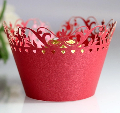 Laser Cut Lace Cupcake Wrappers Pearlescent Paper Hollow Out Vine Pattern Cake Liners For Wedding Birthday Party Decoration