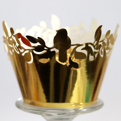 Laser Cut Bird Floral Cupcake Wrappers Hollow Paper Cake Borders For Wedding Birthday Celebration Party Dessert Decoration