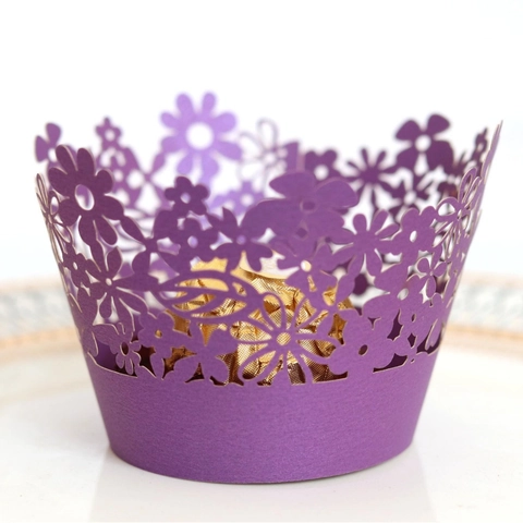 Laser Cut Hollow Floral Cupcake Wrappers Pearl Paper Cake Liners For Birthday Wedding Party Decoration Dessert Accessories