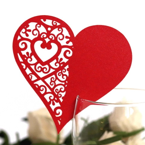 Marque-place Cœur Découpé au Laser Papier Perlé Décoration Verre à Vin Carte de Nom pour Mariage Fête Table