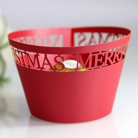 Contours de Cupcakes Noël Merry Christmas Découpe Laser Ajourée Papier Dousettes Pour Décoration Table Desserts Fête Noël