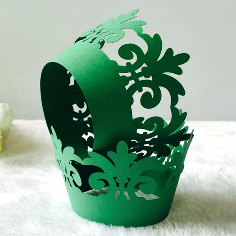 Laser Cut Crown Cupcake Wrappers Hollow Pearlescent Paper Cake Liners For Wedding Birthday Party Decorative Cupcake Wrappers