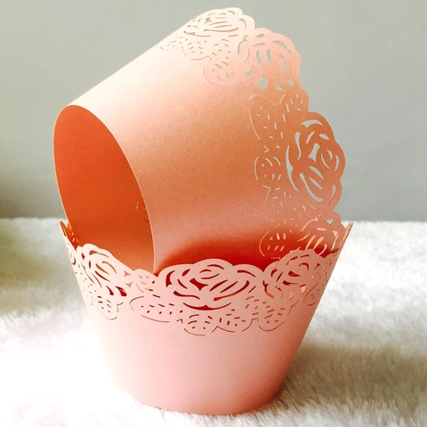 Laser Cut Rose Flower Cupcake Wrappers Hollow Out Pearlescent Paper Decorative Cake Edging For Wedding Birthday Party Celebration