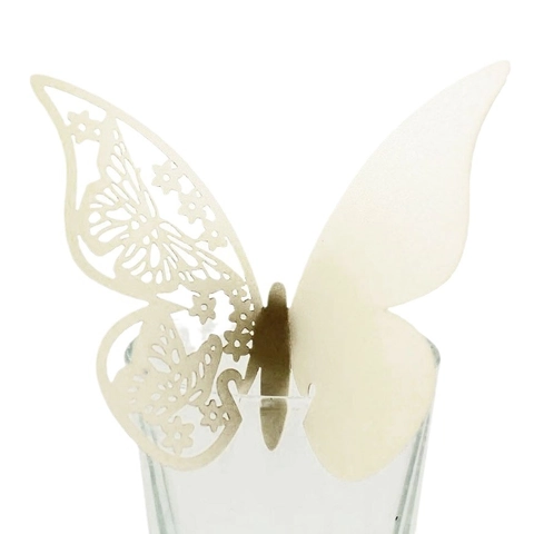 Tarjetas de Lugar para Copa de Mariposa Cortadas con Láser Papel Perlado Diseño Hueco Para Decoración de Mesa de Banquete de Fiesta de Boda